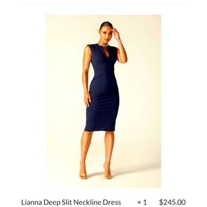 LIANNA DEEP SLIT NECKLINE DRESS (NAVY BLUE)